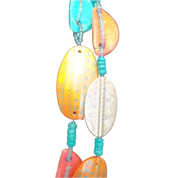 Vibrant Turquoise and Orange Beaded Necklace With Silver Tone Accents - Picture 4 of 6